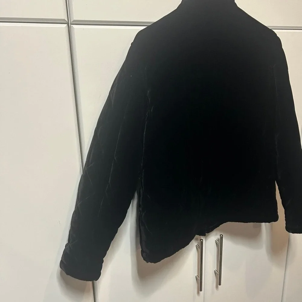 Lauren Ralph Lauren Black Velvet Puffer Jacket Silk Blend Quilted Coat Womens M